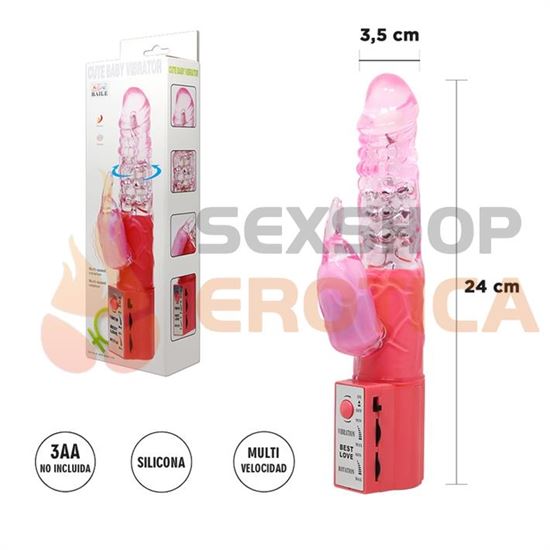 Vibrador rotativo con estimulador de clitoris con velocidad regulable